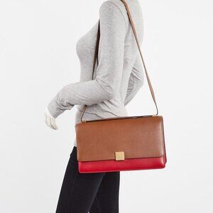 Celine Camel Bicolor Calfskin Leather Medium Case Bag